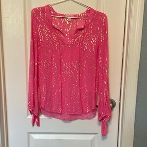Lilly Pulitzer Pink Blouse with Gold Details